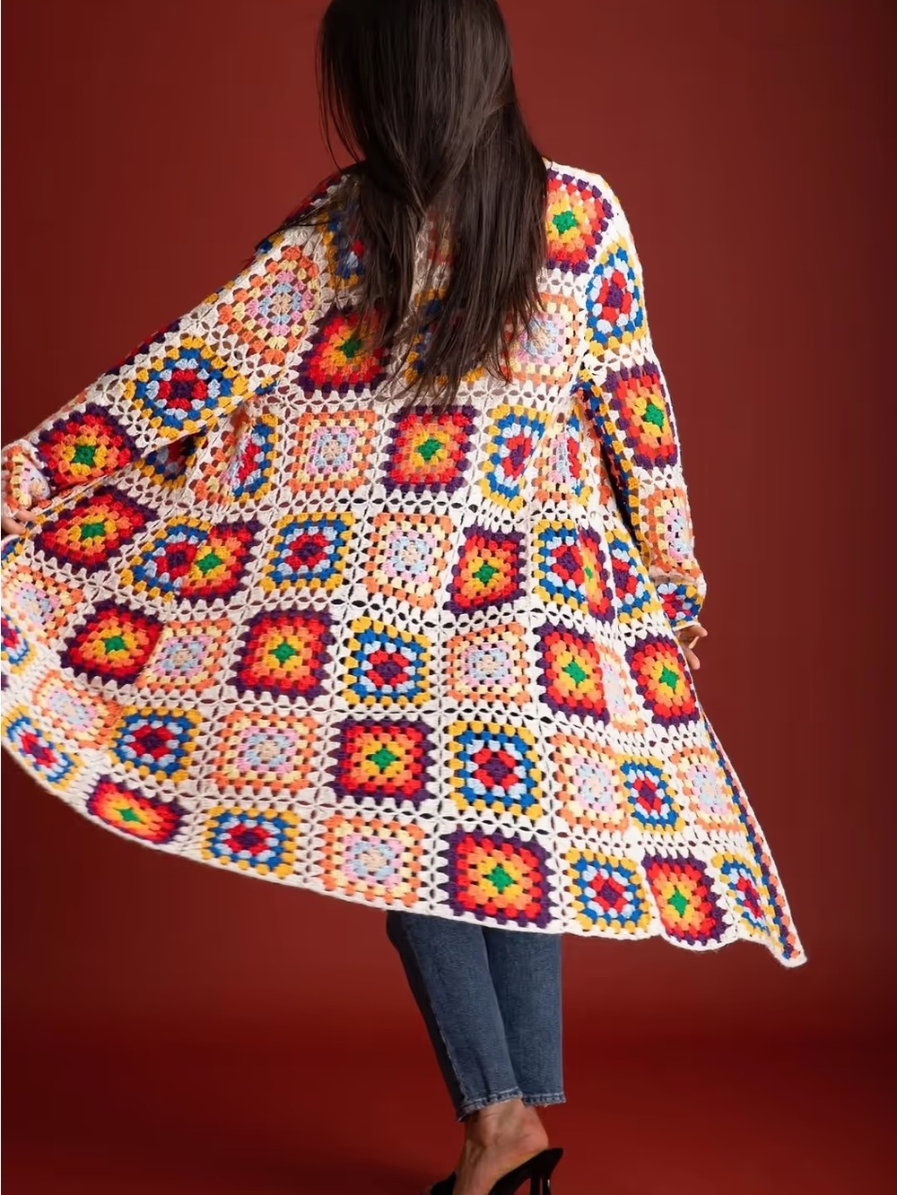 SAACHI Granny Square Crochet Cardigan Sweater
